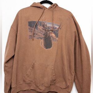 U.S. Vintage Est 1965 Brown Graphic Buck Deer  Wildlife Hoodie 2XL